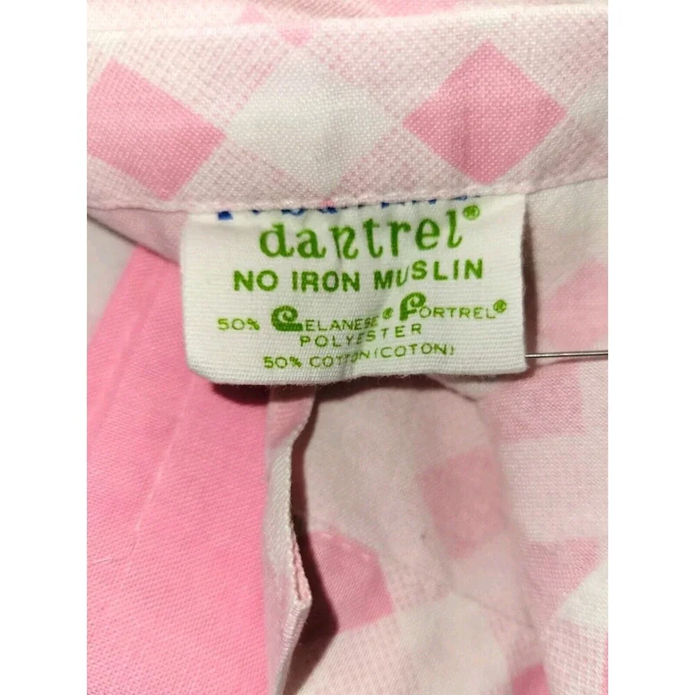Vtg Dan River Dantrel Pink Checkered Flat Sheet Queen 72x104 Vintage USA Bedding